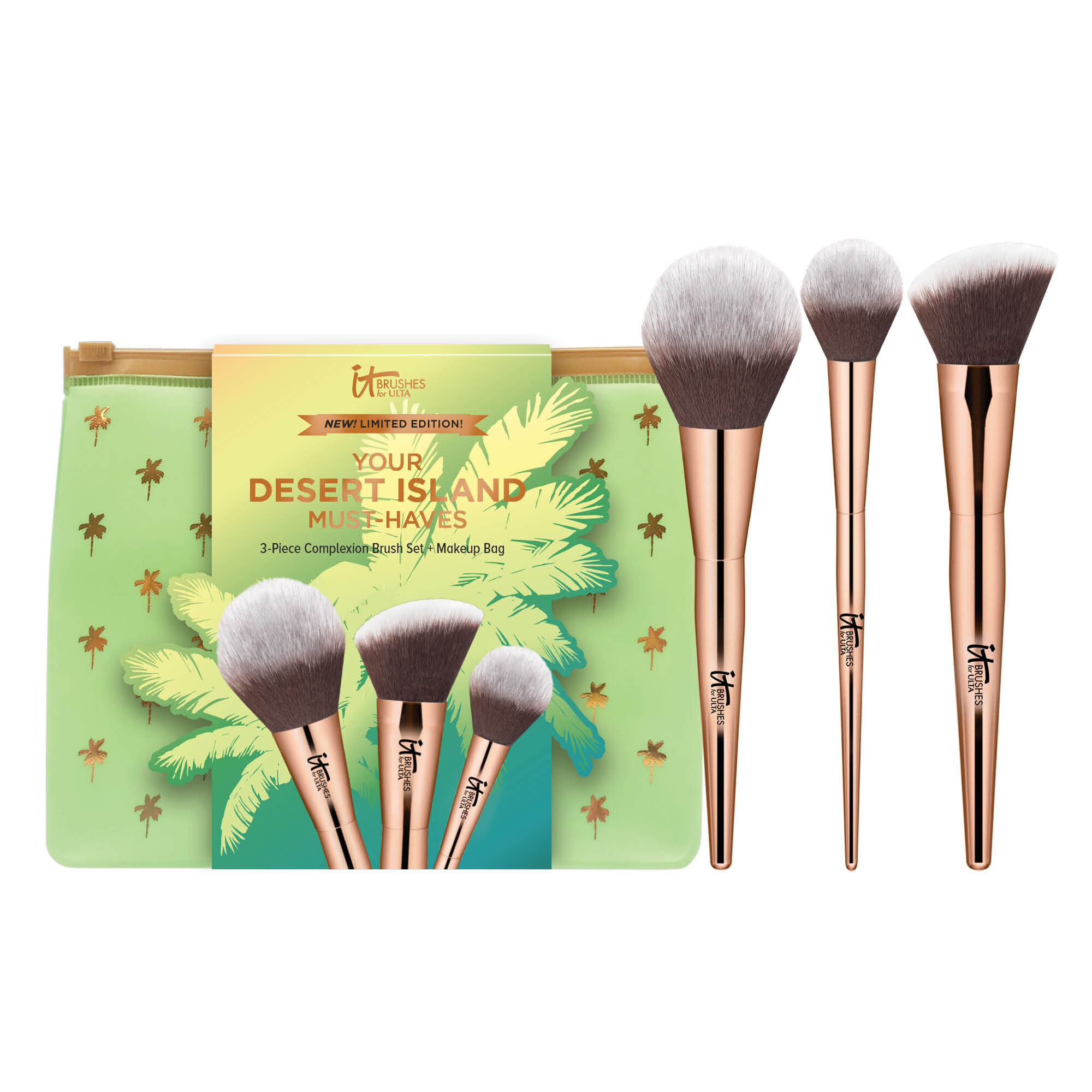 Desert Island 3-Piece Complexion Brush Set + Makeup Bag - IT Cosmetics