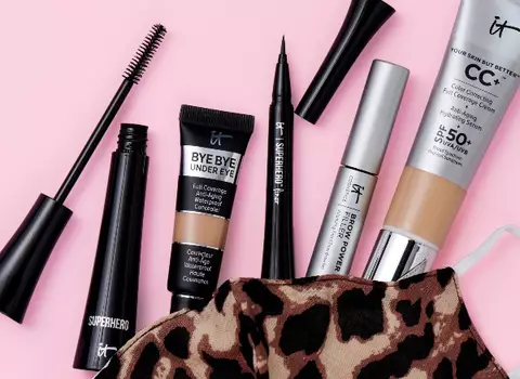 Leopard Makeup Bag Showing 5 Cosmetic Products