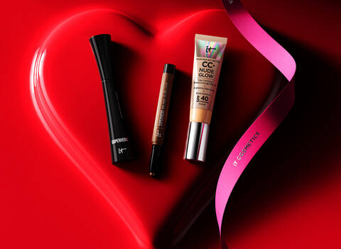 IT Cosmetics products on red heart