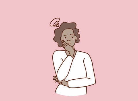 Cartoon woman with dark hair and long sleeve white shirt with arms crossed