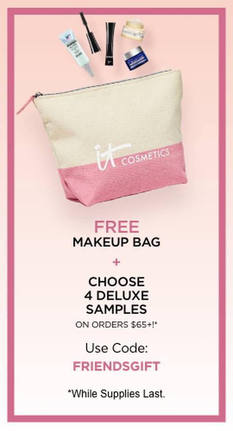 Free Makeup Bag and Choice of 4 Deluxe Samples with $75 order
