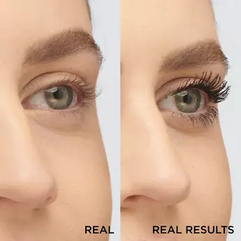 Before and after side by side of woman's eyelashes