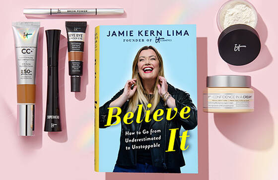 IT Cosmetics co-founder and CEO, Jamie Kern showing here transformation on her face after IT Cosmetics products