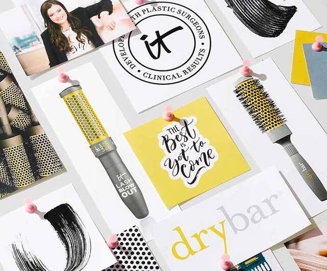 Collage image showing Lash Blowout Mascara and collaboration with IT Cosmetics and DryBar