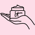 A small outline drawing of a hand holding a jar with an "IT" logo.