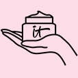 A small outline drawing of a hand holding a jar with an "IT" logo.