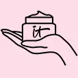 A small outline drawing of a hand holding a jar with an "IT" logo.