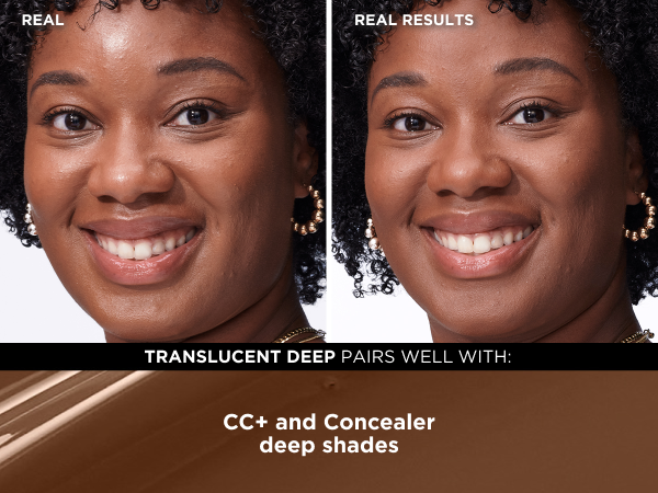 A chart graphic that shows women with deep, rich, and tan skin paired with concealer shades that match their hue.