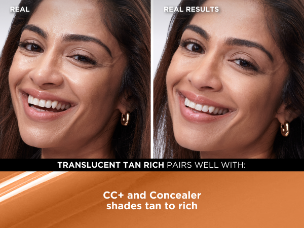 A chart graphic that shows women with deep, rich, and tan skin paired with concealer shades that match their hue.